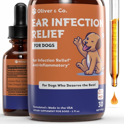 [BRSREZICOICRMELH] Natural Dog Ear Cleaner and Infection Treatment for Dogs - Dog Drops for Itching, Irritation, & Redness - Ear Infection Treatment for Dogs - 1 fl oz - Bacon Flavor
