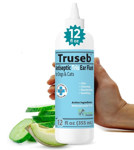[BRSWGBTQCUJQYFIY] Truseb Advanced Strength Cat & Dog Ear Infection Treatment TrizmaxEDTA Flush, Medicated Pet Ear Wash, Flush, Dog Ear Cleaner Solution Medicated Ketoconazole 0.1% Helps Ear Itching Redness Swell (12oz)
