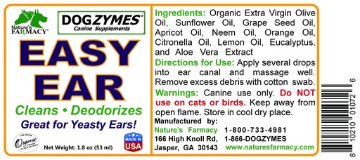 [BRSWIFL5CV4R42LY] Dogzymes Nature's Farmacy Easy Ear - All Natural Dog Ear Cleaner (1.8 Ounce) Excellent for Cleaning and deodorizing The Ear. Does not Dry or Irritate The Ear. Really Brings The “gunk” Out of The Ear.