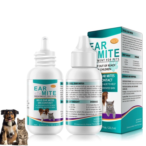 [BRSRGAYLOFYBQ3A7] Ear Mites Clean for Dogs & Cat - with Aloe Vera, Cleaner on Contact & Soothes Itching, Vet-Recommended Formula for Pets Ear Cleaning, Fast-Acting 0.75oz