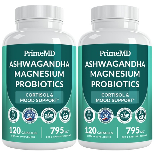 [BRSRAFQHBUMQYDTH] 5-in-1 Cortisol Supplement for Women and Men with Ashwagandha for Calmness, Focus, and Adrenal Support Supplements with Shilajit Extract, Magnesium Glycinate, Probiotics (120 ct) (Pack of 2)