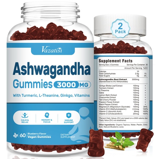 [BRSRAHDQBAARUFD6] Ashwagandha Gummies for Women & Men, Ashwagandha Supplements for Calm Mood & Increased Energy, Non-GMO, Gluten-Free, Vegan 120ct