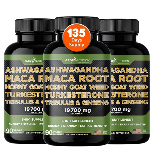 [BRSREHY2OUPBQYD7] Gade Nutrition Ashwagandha with Maca Root, Horny Goat Weed, Turkesterone Supplement, Tribulus Terrestris, Panax Ginseng | Made in USA | Pack of 3