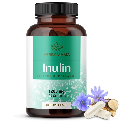 [BRSWGAI5A4MA2DLF] HERBAMAMA Inulin Powder Capsules 1200mg - Digestive Support & Gut Cleanse with Inulin Prebiotic Fiber - Vegan, Non-GMO Chicory Root Powder Supplement