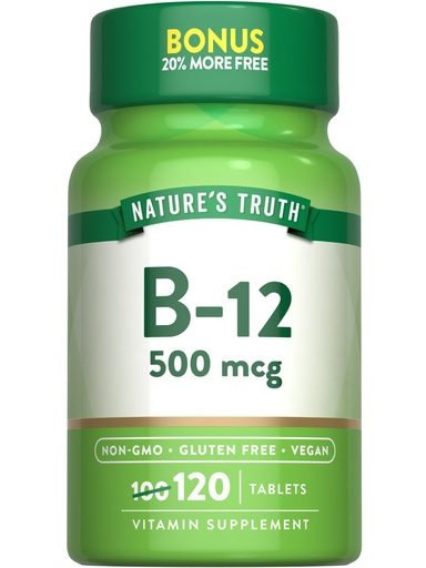 [BRSWECT7BMCR62AY] Nature's Truth B12 Vitamin | 500 mcg | 120 Tablets | Vegan, Non-GMO & Gluten Free Supplement