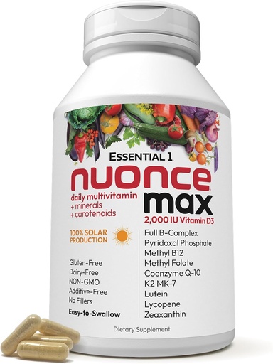 [BRSWGBQNOUHAECI2] ANDREW LESSMAN Essential-1 nuonce max Multivitamin 2000 IU Vitamin D3 360 Small Capsules. 100 mcg Methyl B12. CoQ10 Lutein Lycopene Zeaxanthin. High Potency. No Additives. Ultra-Mild One Daily Capsule