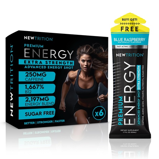 [BRSREGQEPMPBUAY6] NewTrition® Extra Strength Energy Shots, 1.7 fl oz - 250mg Caffeine with Vitamin B & Amino Acids, Sugar-Free, Zero Calorie Vitamin Energy Drink for Focus & Endurance (Pack of 6, Blue Raspberry)