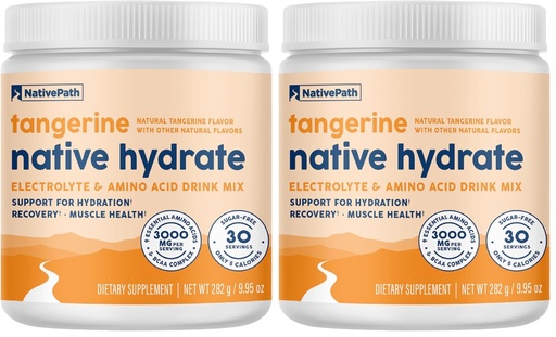 [BRSRGBQDCQCGAC36] NativePath Native Hydrate, Zero Sugar, Electrolytes Powder with BCAAs, Tangerine Hydration, Keto & Paleo Friendly, 30 Servings (Pack of 2)