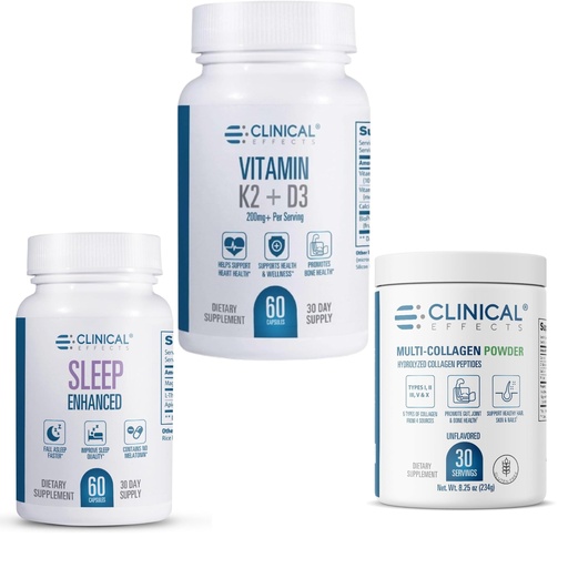[BRSRYZ37DMHRSHLA] Clinical Effects Bone, Heart and Sleep Bundle - Vitamin K2 D3 with Bioperine, Magnesium Glycinate Sleep Support and Multi Collagen Powder - Complete Bone Density, Heart Health and Recovery Stack