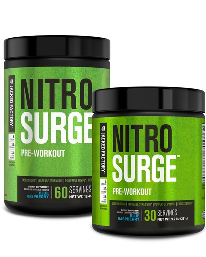 [BRSRAFIRDIIGK3IY] Jacked Factory NITROSURGE Pre Workout Supplement - Energy Booster, Instant Strength Gains, Clear Focus & Intense Pumps - NO Booster & Powerful Preworkout Energy Powder - 90 Servings, Blue Raspberry