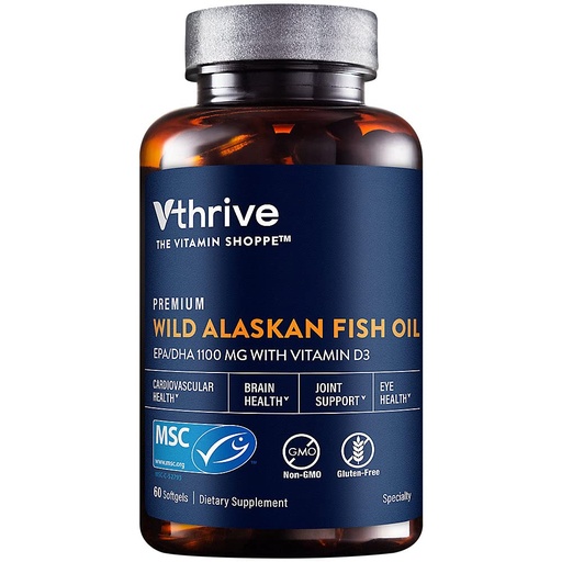 [BRSWGAY2PJ7WC233] Vthrive Premium Wild Alaskan Fish Oil with Vitamin D3 - Supports Cardiovascular Health - 1,375 DHA/EPA (60 Softgels)