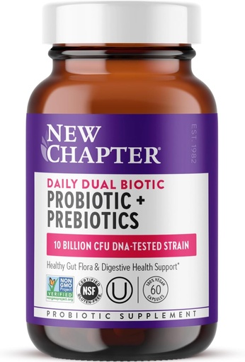 [BRSWGAYLA4CQOADB] New Chapter Daily Dual Biotic Probiotic + Prebiotic for Digestion & Microbiome Health, 100% Vegan, Soy Free, Non-GMO, 60 Count (2 Month Supply)