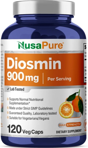 [BRSROGQHOF6BOH3X] NusaPure Diosmin 900mg por Serving 120 Veggie Caps (No-GMO, Vegan)
