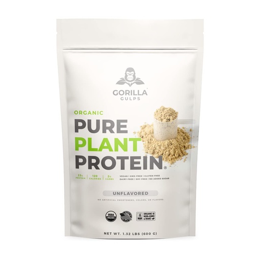 [BRSW2GQFOIMBSALV] Gorilla Gulps 100% Organic Pure Plant Protein Powder | USDA Certified | Organic Protein Powder | Vegan | Non-GMO | Sugar, Soy, Dairy, & Gluten Free | 20 Servings - Unflavored