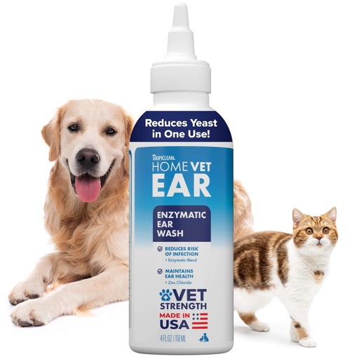 [BRSREGA6AUBAKET3] TropiClean HomeVet Enzymatic Dog Ear Cleaner, Vet Recommended Treatment for Dogs and Cats, Safe Daily Ear Cleaning Solution, USA Made, 2oz