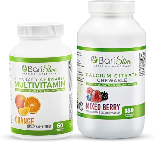 [BRSRMZ36CN6AMCDH] Citrate de calcio bariSlim Bariatric &amp; Multivitamina Avanzada Chewable - Vitamina Bariatric y Suplemento para Cirugía Post Bariatric incluyendo Bypass Gástrico y Estrecho Gástrico