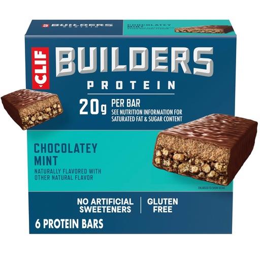 [BRSWIG37OVYBYELA] CLIF BUILDERS Protein Bars - Chocolate Mint Flavor - 20g Plant Based Protein - Gluten Free - Non-GMO - Low Glycemic - No Artificial Sweeteners - 2.4 oz. (6 Pack)