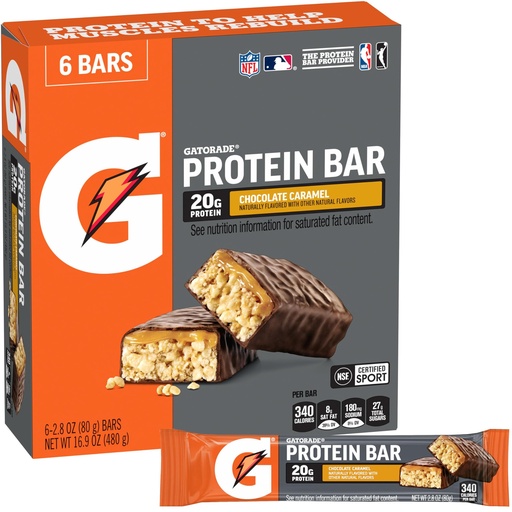 [BRSWKGI5PIBBSCLU] Gatorade Whey Protein Recover Bars Chocolate Caramel, 2.8 Oz, 6 Ct