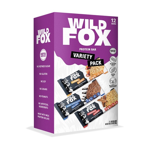 [BRSREHTRCAPAIETP] Wild Fox Protein Bars - Keto-Certified High Protein Snack with No Refined Sugar, Great Taste, 15g Protein, and No Seed Oils, Variety Pack