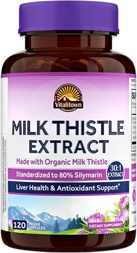 [BRSWYGQBPN4BY33D] Vitalitown Organic Milk Thistle Antioxidant Support, Detox & Cleansing, 120 Vegan Caps