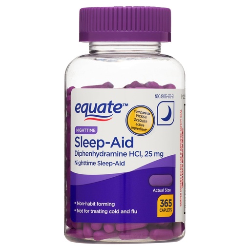 [BRSRAAQHOQMRADL2] Diphenhydramine Hydrochloride 25mg Caplets for Nighttime Sleep Support - 365 Count