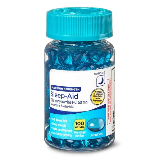 [BRSRACY3PIBAGE3G] Maximum Strength Diphenhydramine HCl Sleep Support Softgels, 50 mg, 100 Count