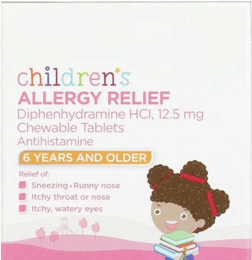 [BRSREFTRCN5WG3LL] SEDLAV Children's Diphenhydramine Allergy Relief Chewable Tablets, 12.5 mg, Grape Flavor, Ages 6 Years and Older, 20 Count, Compare to Children's Chewables Active Ingredient, Sticker