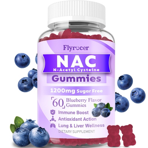 [BRSREYD5OUJRSFLP] NAC Gummies, N Acetyl Cysteine Supplement for Adults and Kids, NAC Chewable Support Liver Health, Antioxidants & Immune System, Sugar-Free, Blueberry Flavor, 60 Count
