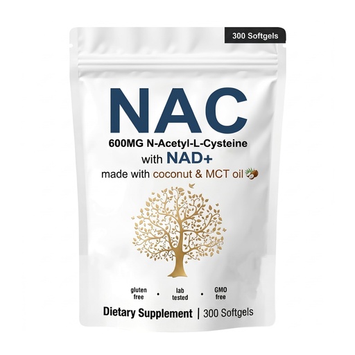 [BRSRGCYZAAFWEFD3] NAC Supplement 600 mg with NAD+ Supplement, 300 Softgels | N-Acetyl Cysteine & Nicotinamide Adenine Dinucleotide Complex | Infused with Coconut Oil for Max Absorption | Non-GMO, Gluten Free