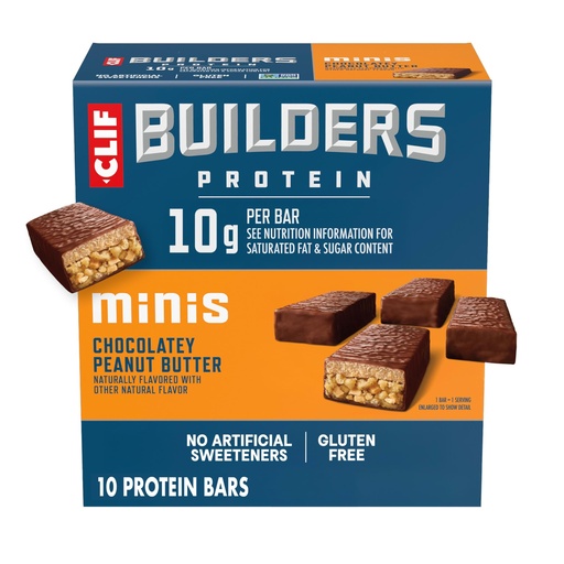 [BRSW2ZIQOUFRA3LA] CLIF BUILDERS Minis Protein Bars - Chocolatey Peanut Butter - 10g Plant Based Protein - Gluten Free - Non-GMO - Low Glycemic - No Artificial Sweeteners - 1.2 oz. (10 Pack)