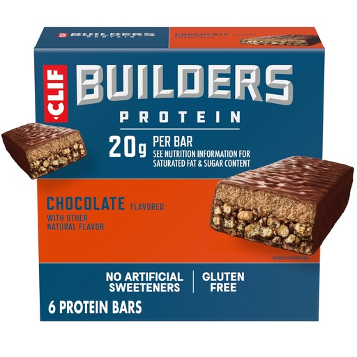 [BRSWIG37OVYBY23O] CLIF BUILDERS Protein Bars - Chocolate Flavor - 20g Plant Based Protein - Gluten Free - Non-GMO - Low Glycemic - No Artificial Sweeteners - 2.4 oz. (6 Pack)