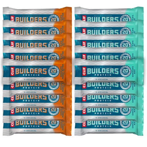 [BRSWIGYPBUDRS3TO] Clif Bar - Builder's Protein Bar Variety Pack, 20g of Protein (Chocolate Mint & Chocolate Peanut Butter) - 18 Count