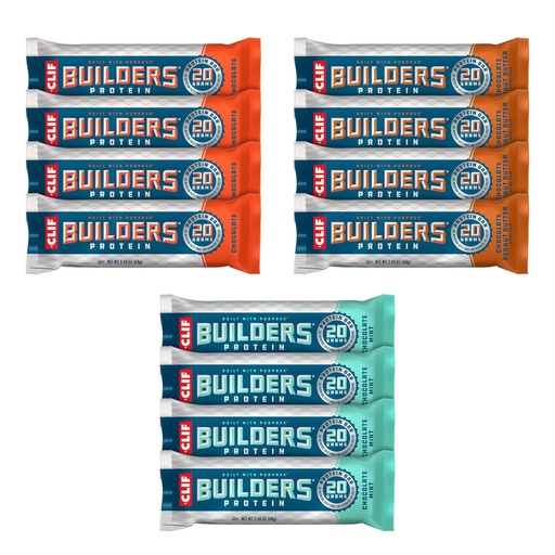 [BRSRMCYEAQBGGEIV] CLIF Builders - Variety Pack - Plant Based Protein Bars - Gluten Free - Non-GMO - Low Glycemic - 20g Protein - 2.4 oz. (12 Count)