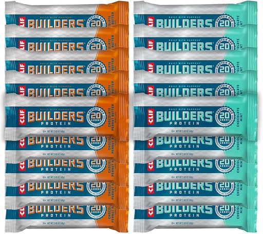 [BRSW2GL2CQGW2A3J] Clif Bar - Builder's Protein Bar Variety Pack, 20g of Protein (Chocolate Mint & Chocolate Peanut Butter) - 18 Count