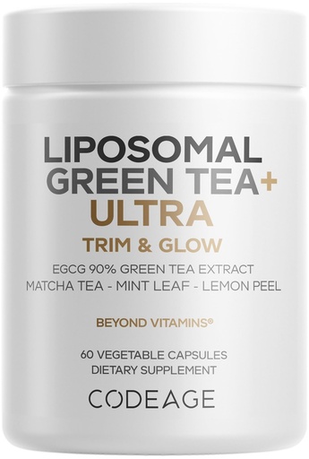 [BRSRACQNBUMAIEYY] Codeage Liposomal Green Tea+ Ultra Potency - EGCG 90% Green Tea Extract, Organic Matcha Green Powder, Peppermint, Lemon Peel - Vegan, Non-GMO, Gluten-Free - Liposomal Delivery - 60 Capsules