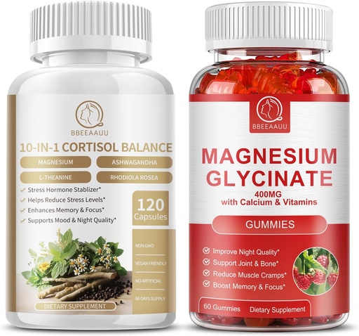 [BRSRABTQBAPQ4FYY] Cortisol Supplement Capsules and Magnesium Supplement Gummies