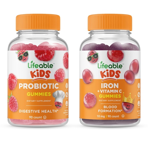 [BRSRMYIYBEGQGYLO] Lifeable Probiotic 2 Billion CFU Kids + Iron & Vitamin C Kids, Gummies Bundle - Great Tasting, Vitamin Supplement, Gluten Free, GMO Free, Chewable Gummy