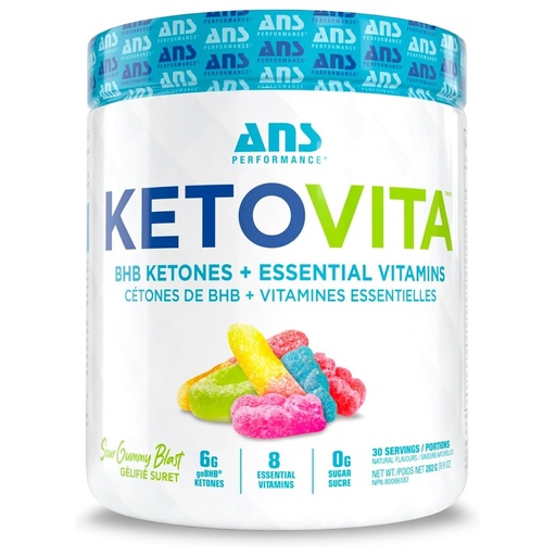 [BRSRGGIDAFYAEHLX] ANS Performance Ketovita Supplement Beta-Hydroxybutyrate Ketones Drink Powder with Zero Sugar and 30 Servings, Boosts Metabolism, Sour Gummy