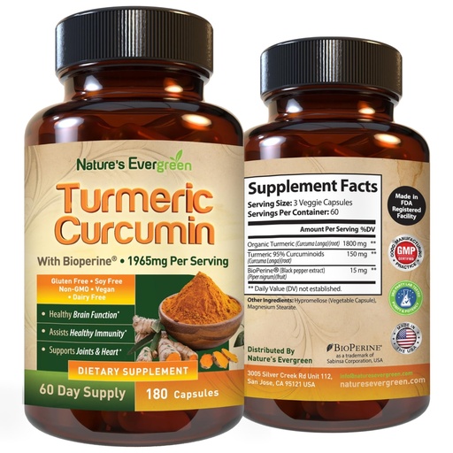 [BRSRAGAFCAPQOD37] Turmeric Curcumin with Black Pepper Extract (Bioperine) & Organic Turmeric Vegan Joint Support Supplement. Extract 95% Curcuminoids 1965mg Supplement for Healthy Joints & Immune Support. 180 Capsules