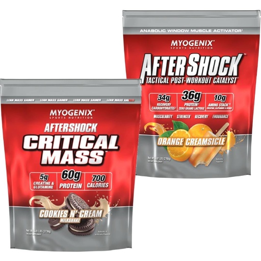 [BRSRYZAOCEJQOA3K] Myogenix Critical Mass Cookies & Cream and Aftershock Orange Creamsicle 6 lbs – Critical Mass: Whey Protein Powder, Creatine & Glutamine – Aftershock: Recovery Carbohydrates, Protein Powder, & Aminos