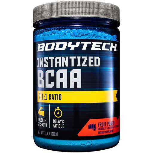 [BRSWIAAGOB7QO2TC] BodyTech BCAA Powder - Optimal 2:1:1 Ratio - Supports Muscle Recovery, Strength & Endurance - Fruit Punch (11.5 oz)