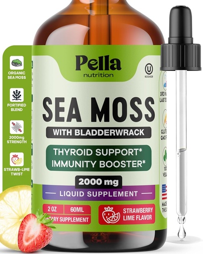 [BRSW2YLYDMHR4CTL] Pella Nutrition Sea Moss Kapljice z Bladderwrack – 4X hitrejša absorpcija kot Irish Sea Moss Gel Superfood, Gumies, in Kapsule – Prebavne in imunske podpore dodatek (Strawberry Lime, 60ml)