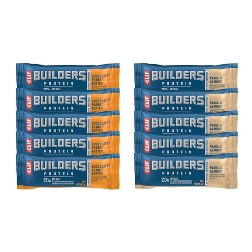 [BRSRAHA7OJ7AEADU] CLIF BUILDERS Protein Bars - Chocolate Peanut Butter and Vanilla Almond Flavor - Variety Pack - 20g Plant Based Protein - Gluten Free - Non-GMO - Low Glycemic - No Artificial Sweeteners - 2.4 oz. (10 Count)