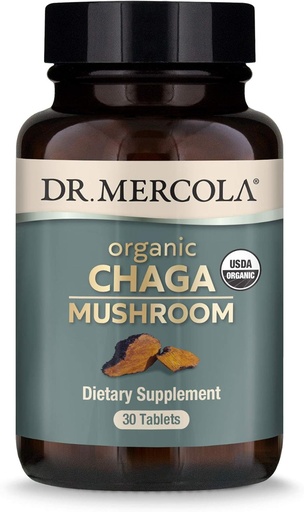 [BRSWYYY7CUNAKE3O] Dr Mercola Organic Chaga Mushroom, 30 portioner (30 tabletter), kosttillskott, stöder hälsosam immunfunktion, icke-GMO, certifierad USDA Organic, NSF-innehåll certifierade