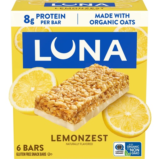 [BRSWIG37OVYBUFTI] LUNA Bar - LemonZest Flavor - Gluten-Free - Non-GMO - 7-9g Protein - Made with Organic Oats - Low Glycemic - Whole Nutrition Snack Bars - 1.69 oz. (6 Pack)