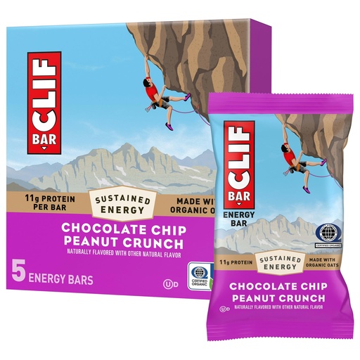 [BRSRAGALOYHR6ADJ] CLIF BAR - Energy Protein Bars - Chocolate Chip Peanut Crunch - Made with Organic Oats - Energy Bars - Non-GMO - (5 Pack)
