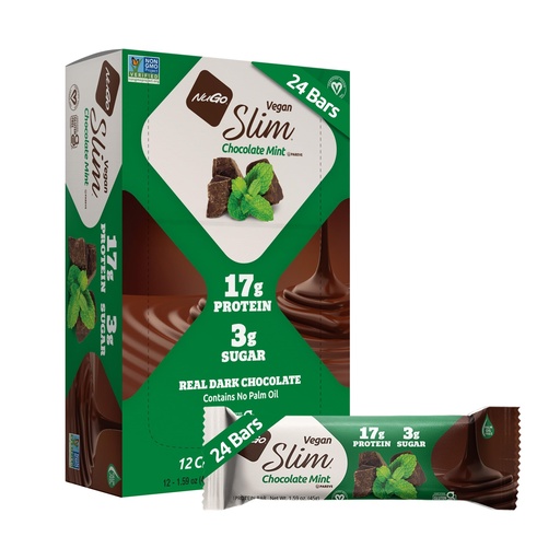 [BRSWY2QODIAWAETL] Nugo Slim Dark Chocolate Mint, 18g Vegan Protein, 3g Sugar, 6g Fiber, Low Net Carb, Keto Friendly, Gluten Free, 24 Count