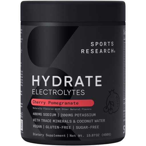 [BRSRAGANC56RYDTL] Sports Research Hydrate Jars - Sugar-Free & Naturally Flavored with Vitamins, Minerals, and Coconut Water - Supports Hydration - 15.67 OZ. - Cherry Pomegranate