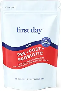 [BRSRAFT6OZYWMGQZ] FIRST DAY 3 in 1 Probiotics for Men - Prebiotic, Probiotic & Postbiotic Supplement – Mens Probiotic for Digestive Health, Oral Health, Immune Function, Energy, Gut Health for Men – 30-Day Supply