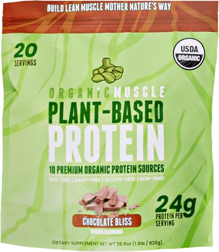 [BRSWECQZOB5QA3YY] Organic Vegan Protein Powder - Plant Based Chocolate Protein Powder with Pea, Hemp, Brown Rice, Chia Seed & Amino Acids - Low Calorie for Muscle Growth & Speed Recovery by Organic Muscle